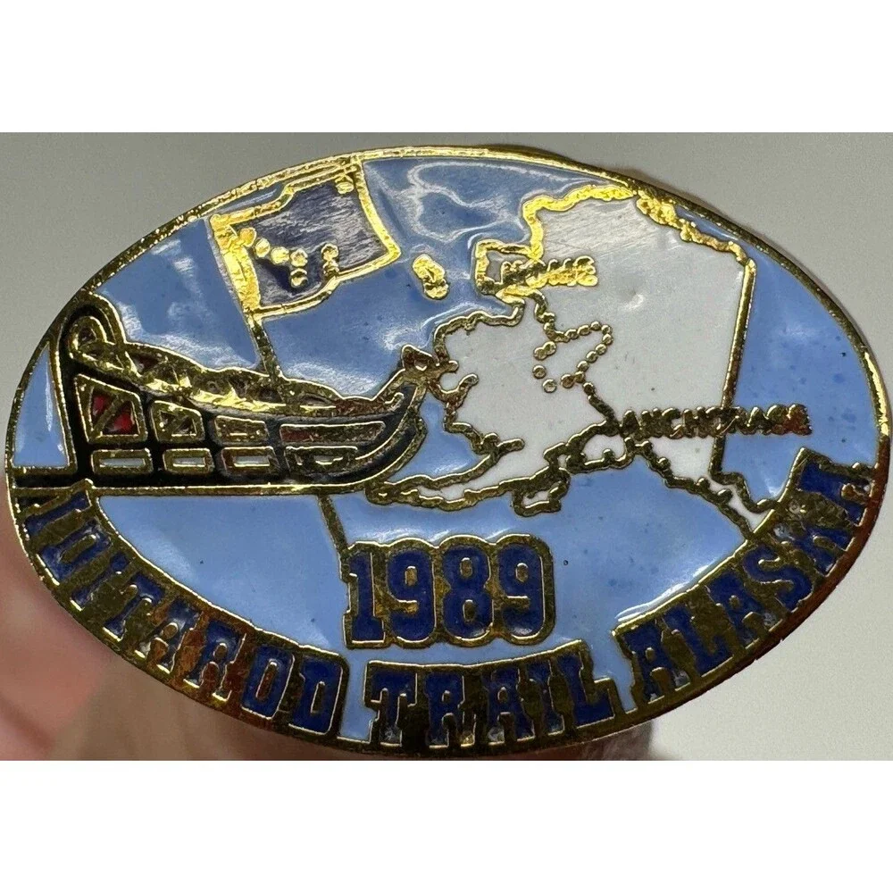 3 VTG Alaska Iditarod 18 Dog Sled Race Enamel Pin Hat Lapel Lot 1989 1990 Rare